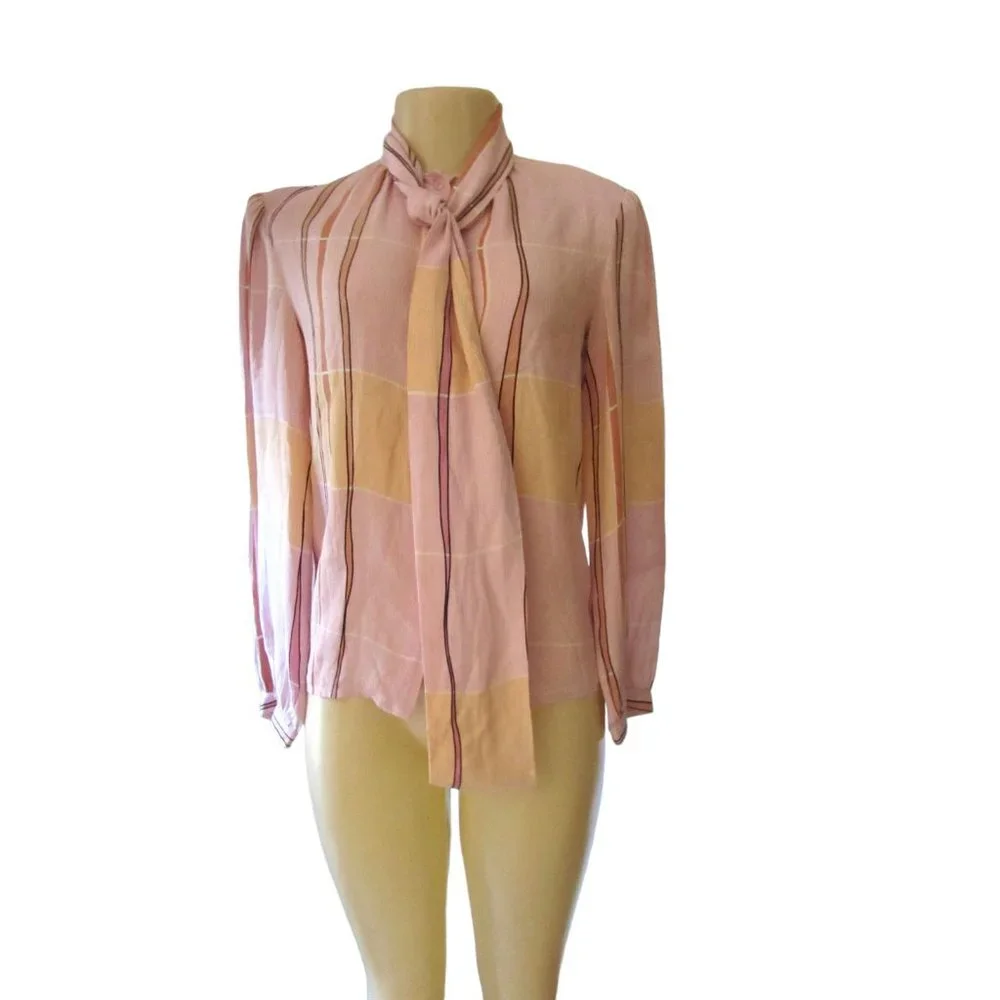 Vtg. Francesca of Damon for Slarington Silk Button Down Long Sleeve Blouse Sz 8 - Picture 1 of 6